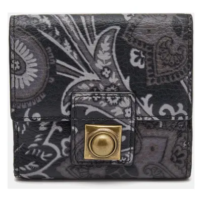 Etro Black/Grey Paisley Print Leather Crown Me Compact Wallet