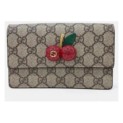 Gucci Beige GG Coated Canvas Mini Cherries Wallet on Chain