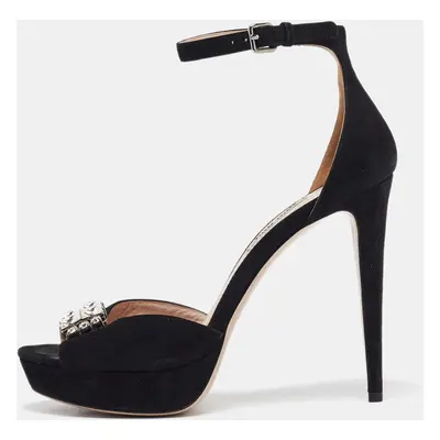 Miu Miu Black Suede Crystal Embellished Ankle Strap Sandals Size