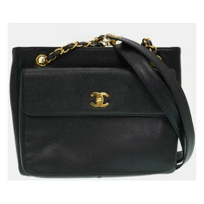 Chanel Black Caviar Leather Classic Front Pocket Shoulder Bag