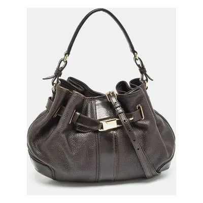 Burberry Dark Brown Leather Willenmore Hobo