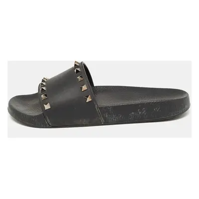 Valentino Black Rubber Rockstud Flat Slides Size