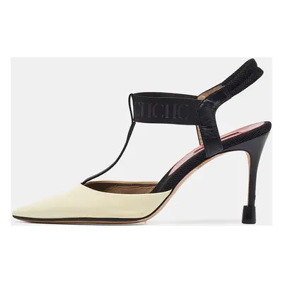 CH Carolina Herrera Cream/Black Patent and Leather Slingback Pumps Size