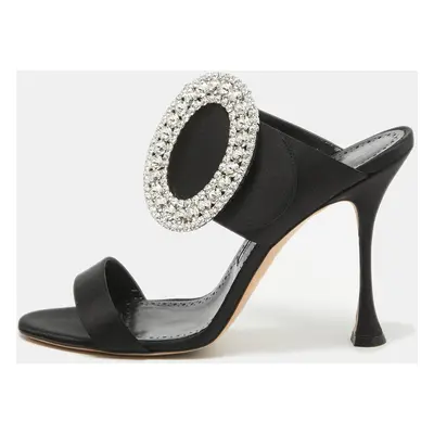 Manolo Blahnik Black Satin Fibiona Slide Sandals Size