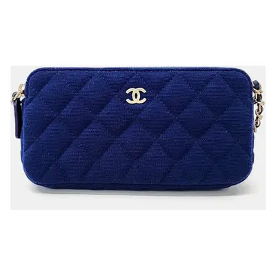 Chanel Blue Fabric Chain Crossbody Bag