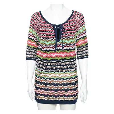 M Missoni Multicolor Perforated Knit Top