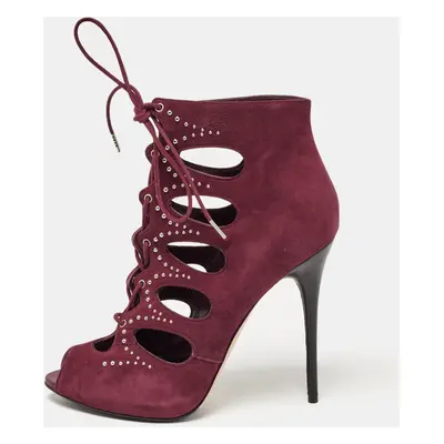 Alexander McQueen Burgundy Suede Cut Out Studded Sandals Size