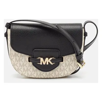 Michael Kors Black/White Signature Coated Canvas and Leather Reed Crossbody Bag