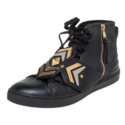 Louis Vuitton Black Leather Karakoram Pattern Punchy Sneaker Boots Size