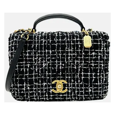 Chanel Black White Tweed Leather Flap Chain Shoulder Bag