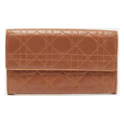 Dior Brown Cannage Leather Double Flap Continental Wallet