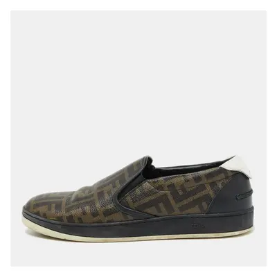 Fendi Brown Zucca Coated Canvas Slip On Sneakers Size