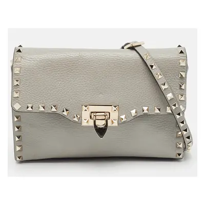 Valentino Grey Leather Rockstud Flap Crossbody Bag