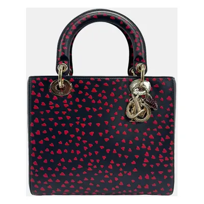 Dior Black/Red Leather Medium I Love Paris Lady Dior Tote Bag