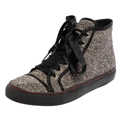 Valentino Grey/Black Embellished Satin High Top Sneakers Size 39.5