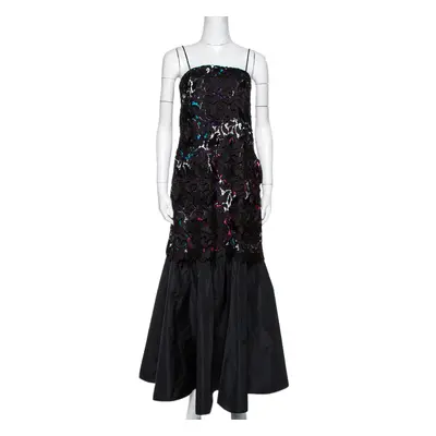 Emporio Armani Black Printed Satin & Lace Overlay Maxi Dress