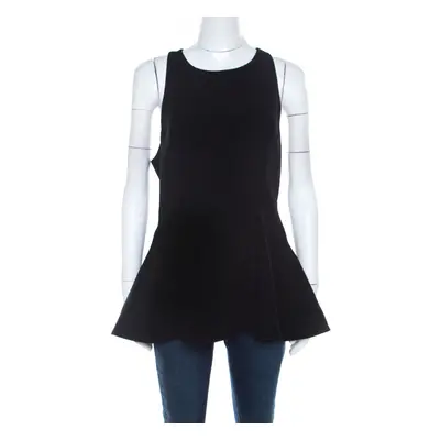 Prabal Gurung Black Wool Peplum Sleeveless Blouse