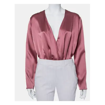 Cushnie et Ochs Pink Silk Charmeuse Faux Wrap Body Suit