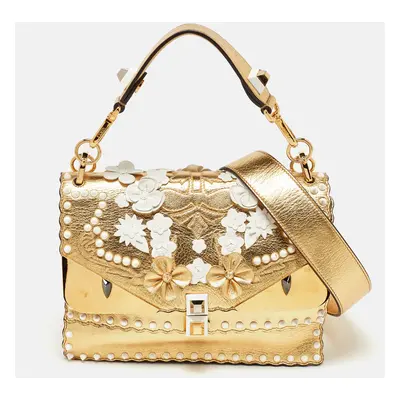 Fendi Gold Leather Floral Studded Wonder Monster Kan I Shoulder Bag