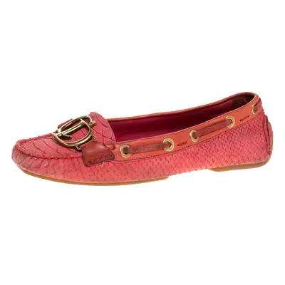 Dior Pink Python Leather CD Logo Loafers Size