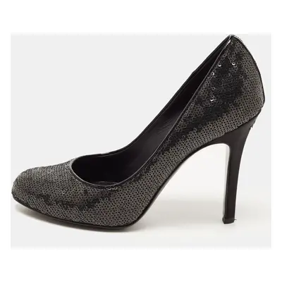 Chanel Black Sequins CC Pumps Size 37.5