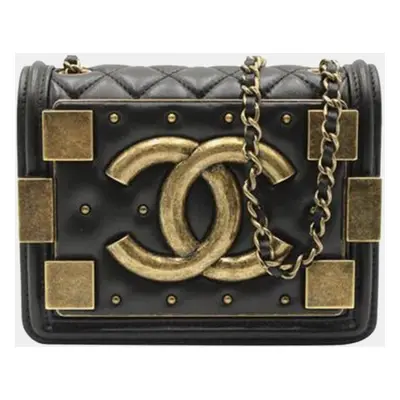 Chanel Black Lambskin Leather Studded Boy Brick Bag