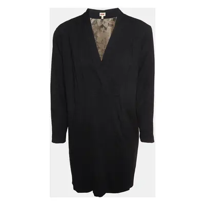 Kenzo Black Wool Blend V-Neck Mini Dress