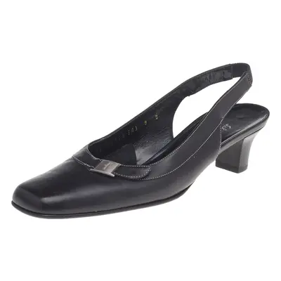 Salvatore Ferragamo Black Leather Square Toe Slingback Pumps Size 38.5