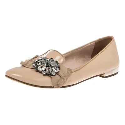 Miu Miu Nude Patent Leather Crystals Bow Ballet Flats Size