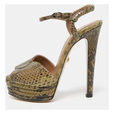 Le Silla Green Python Ankle Strap Platform Sandals Size