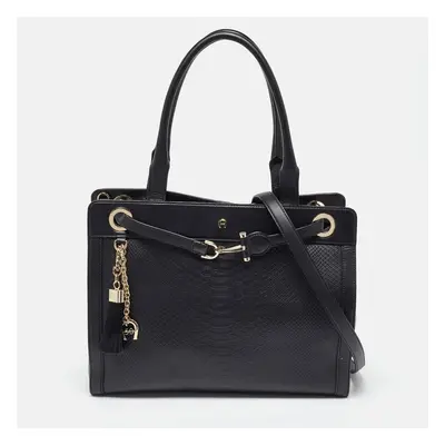 Aigner Black Croc Embossed Leather Cavallina Tote