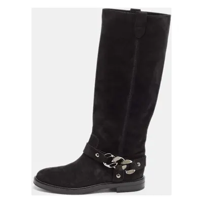 Casadei Black Suede Chain Detail Knee Length Boots Size