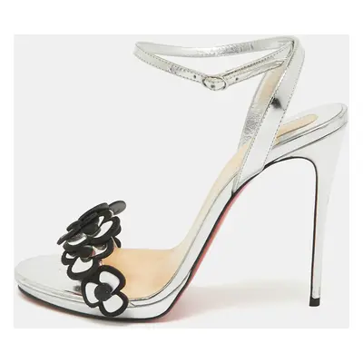 Christian Louboutin Silver Leather Pansy Queen Sandals Size 39.5