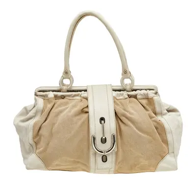 Tod's Beige/ Off White Leather And Canvas Satchel