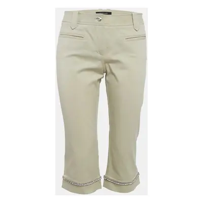 Versace Beige Studded Gabardine Cotton Capri Pants