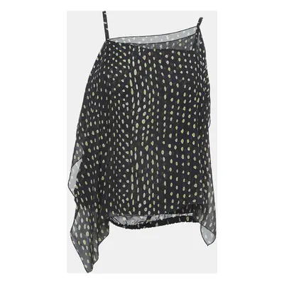 Max Mara Black Dot Print Silk Shoulder Strap Asymmetric Top