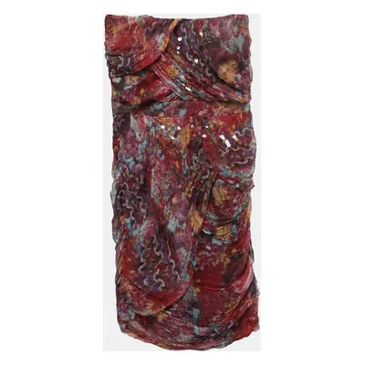 Diane Von Furstenberg Red Printed Silk Embellished Garvin Strapless Mini Dress