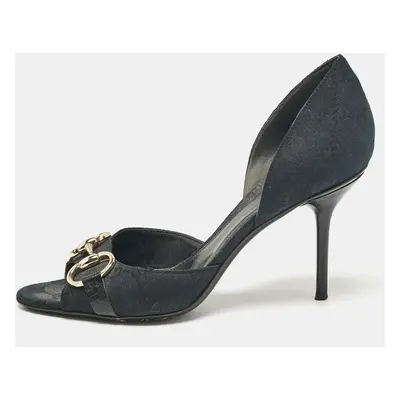 Gucci Black Canvas GG Peep Toe Pumps Size