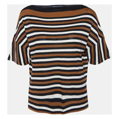 Prada Brown/Black Striped Cotton Knit Short Sleeve Top