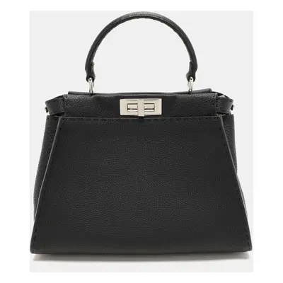 Fendi Black Selleria Leather Iconic Peekaboo Top Handle Bag