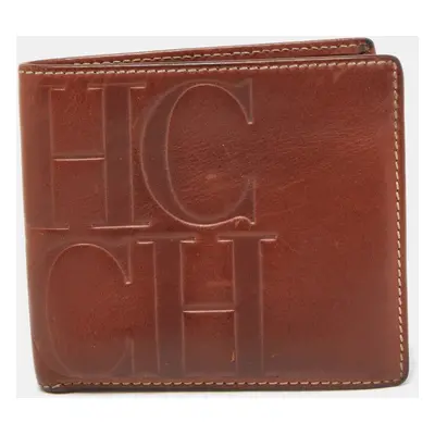 Carolina Herrera Brown Monogram Embossed Leather Bifold Wallet