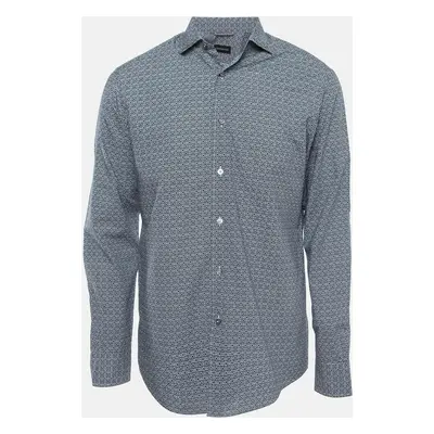 Ermenegildo Zegna Blue Printed and Textured Cotton Shirt