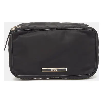 Gianfranco Ferre Black Canvas Zip Around Clutch