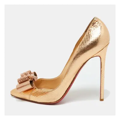 Christian Louboutin Gold Python Embossed Leather Metal Nodo Pigalle Pumps Size