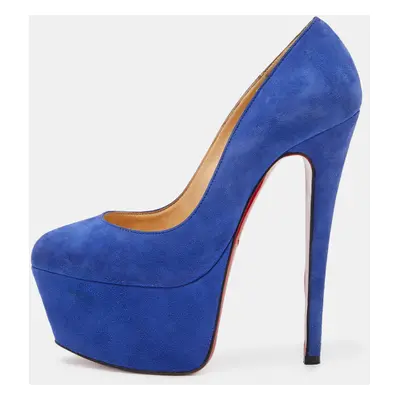 Christian Louboutin Blue Suede Victoria Platform Pumps Size