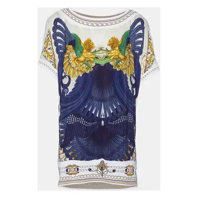 Class by Roberto Cavalli Navy Blue Printed Silk & Knit Tunic