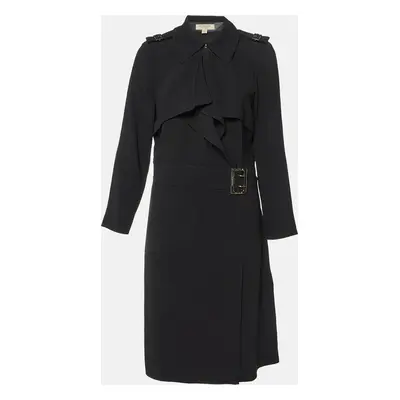 Burberry Black Crepe Buckle Detail Midi Dress