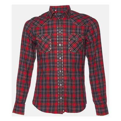 Dolce & Gabbana Red Plaid Checked Cotton Studded Shirt