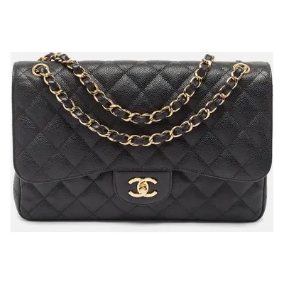 Chanel Black Quilted Caviar Leather Jumbo Classic Double Flap Bag