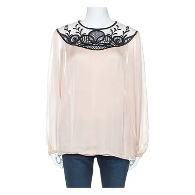 Temperley Pale Pink Chiffon Contrast Embroidery Detail Blouse